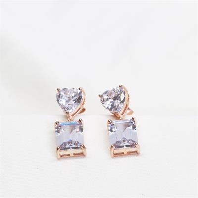 Kalpli Zirkon Taşlı Emerald Kesim Rose Gold Kaplama Gümüş Küpe