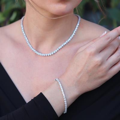 Kalpli Zirkon Taşlı Su Yolu Gümüş Set