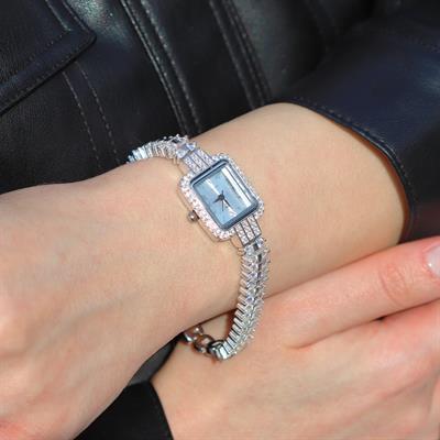 Kare Form Zirkon Taşlı Gümüş Saat