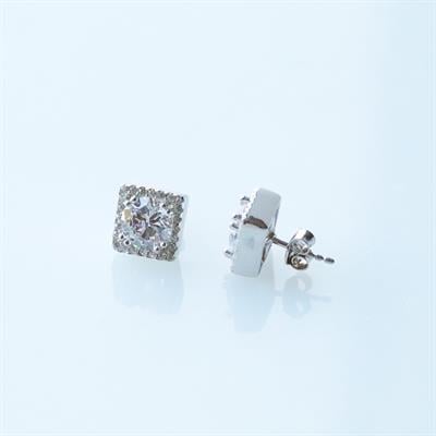 Kare Taşlı Swarovski Gümüş Tektaş Küpe