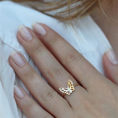 Kelebek Modeli Gold Kaplama Gümüş Yüzük