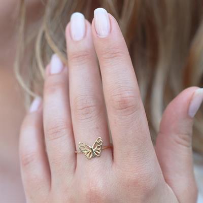 Kelebek Modeli Gold Kaplama Gümüş Yüzük