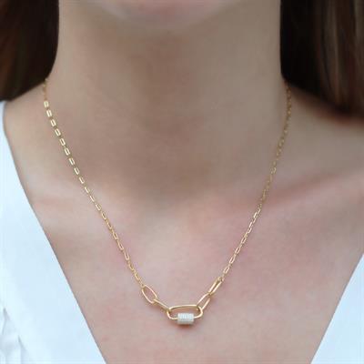 Önden Klipsli 925 Ayar Gold Gümüş Kolye