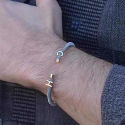 Kişiye Özel Harfli Gümüş-Gold Erkek Bilekliği