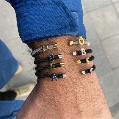 Kişiye Özel Harfli Kahverengi-Gold Erkek Bilekliği