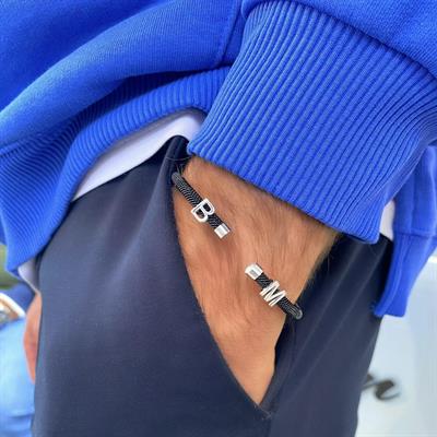 Kişiye Özel Harfli Lacivert-Gümüş Erkek Bilekliği