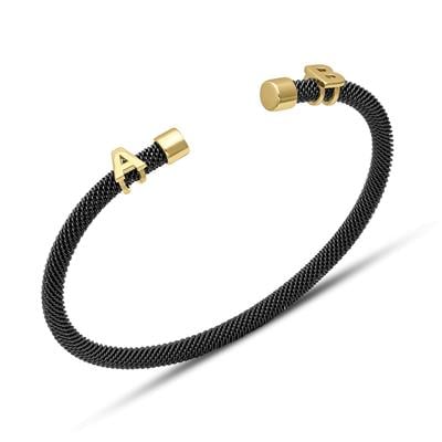 Kişiye Özel Harfli Siyah-Gold Gümüş Erkek Bilekliği