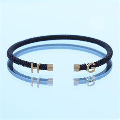 Kişiye Özel Harfli Siyah-Gold Gümüş Erkek Bilekliği