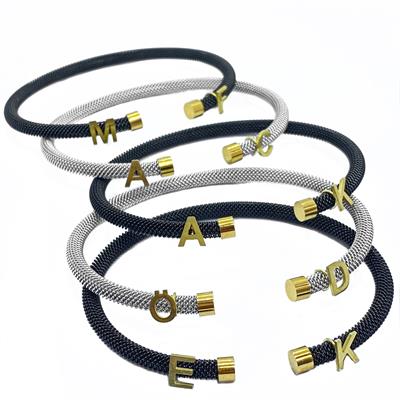 Kişiye Özel Harfli Siyah-Gold Gümüş Erkek Bilekliği