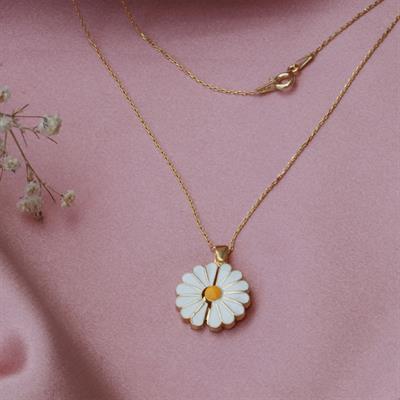 Kişiye Özel Papatya İsim Yazılabilir Gold Kaplama Gümüş Kolye