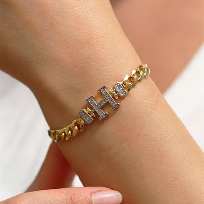 Kişiye Özel Taşlı Harf Gümüş Gurmet Bileklik