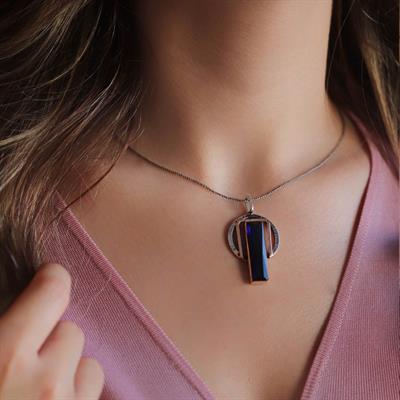 Kök Safir Taşlı 925 Ayar Gümüş Otantik Tasarım Kolye