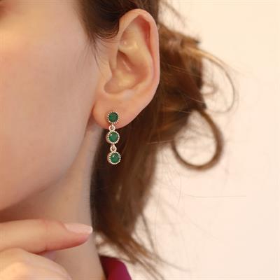 Kök Zümrüt Taşlı Otantik Gümüş Küpe