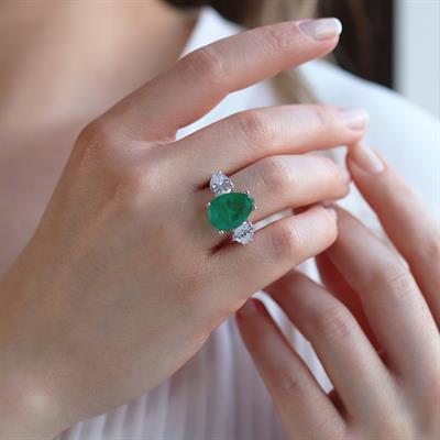 Koyu Paraiba Taşlı Damla Modeli Gümüş Yüzük