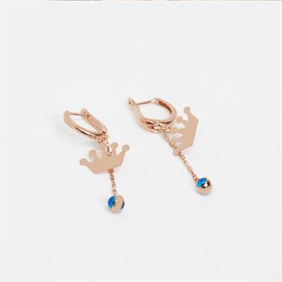 Kral Tacı Rose Gold Kaplama Gümüş Küpe