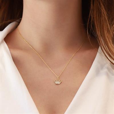 Kral Tacı Zirkon Taş Gold Kaplama Gümüş Kolye
