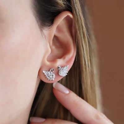 Kuğu Taşlı Işıltı Gümüş Küpe