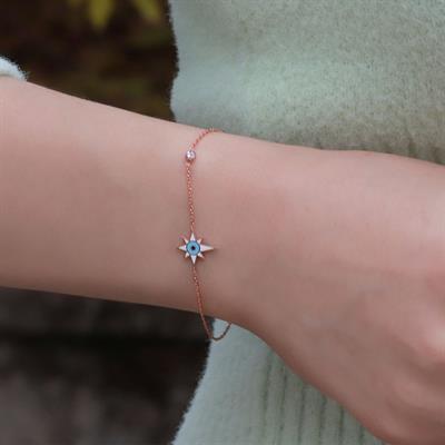 Kutup Yıldızı Figürlü Zirkon Taşlı Mine İşli Rose Gold Kaplama Gümüş Set