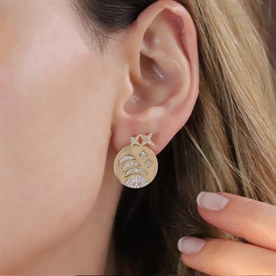 Kutup Yıldızı Zirkon Taşlı Gold Kaplama Gümüş Küpe