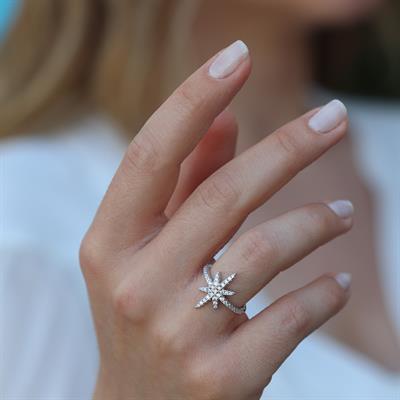 Kutup Yıldızı Zirkon Taşlı Gümüş Yüzük