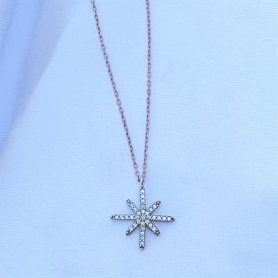 Kutup Yıldızı Zirkon Taşlı Rose Gold Kaplama Gümüş Kolye