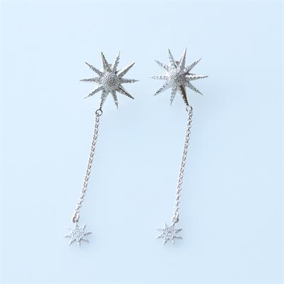 Kutup Yıldızı Zirkon Taşlı Sallantılı Gümüş Küpe