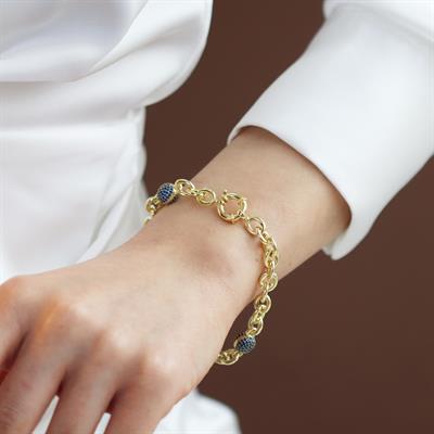 Lacivert Taşlı Gold Kaplama 3 Toplu Gümüş Hallow Bileklik