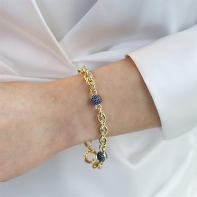 Lacivert Taşlı Gold Kaplama 3 Toplu Gümüş Hallow Bileklik