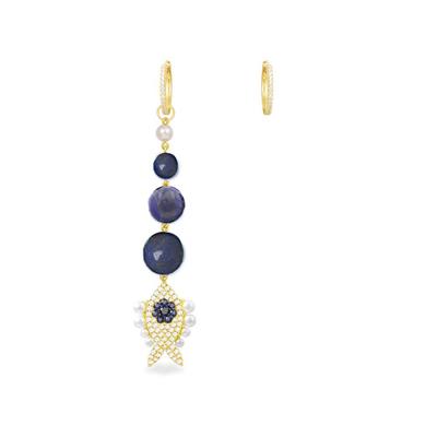 Lapis Taşlı İncili Balık Apm Model Gold Kaplama Sallantı Gümüş Küpe