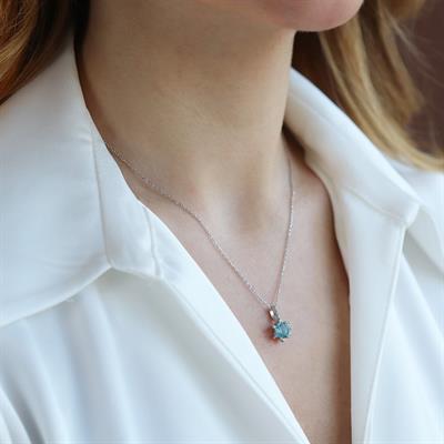 Lotus Çiçeği Aquamarin Taşlı Gümüş Set