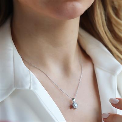 Lotus Çiçeği Zirkon Taşlı Gümüş Set