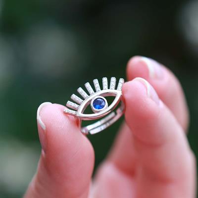 Mavi Göz Zirkon Taşlı Ayarlanabilir Gümüş Yüzük