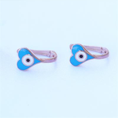 Mavi Kalpli Mine İşli Rose Gold Kaplama Gümüş Çocuk Küpesi