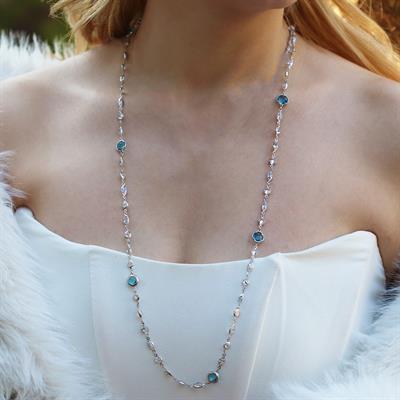 Mavi Swarovski Taşlı Gümüş Kolye