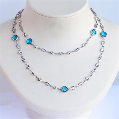 Mavi Swarovski Taşlı Gümüş Kolye