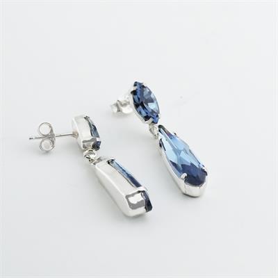 Mavi Swarovski Taşlı Su Damlası Gümüş Küpe