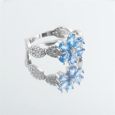 Mavi Zirkon Taşlı Felisya Çiçeği Gümüş Yüzük