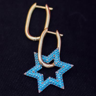 Mavi Zirkon Taşlı Yıldız Gümüş Küpe