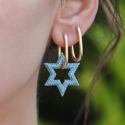 Mavi Zirkon Taşlı Yıldız Gümüş Küpe