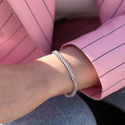 Mekik Modeli Zirkon Taşlı Su Yolu Gümüş Set