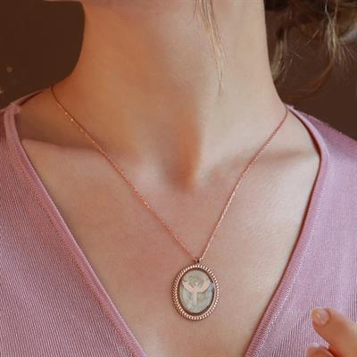 Mikail Meleği Beyaz Mine İşli Rose Gold Kaplama Gümüş Kolye