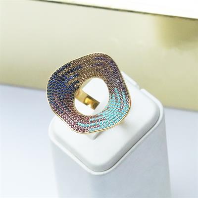 Milliner Renkli Zirkon Taşlı Gold Kaplama Gümüş Yüzük