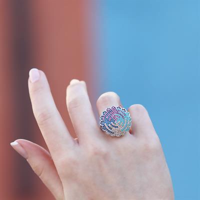 Milliner Renkli Zirkon Taşlı Gümüş Yüzük