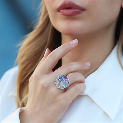 Milliner Renkli Zirkon Taşlı Gümüş Yüzük