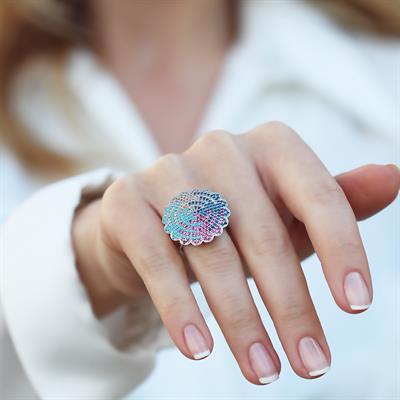 Milliner Renkli Zirkon Taşlı Gümüş Yüzük