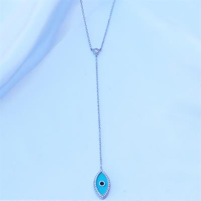 Mine İşli Göz Figürlü Gümüş Kolye