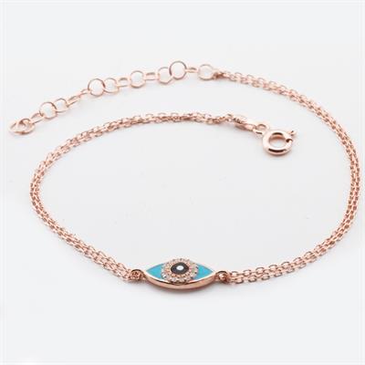 Mine İşli Göz Figürlü Rose Gold Kaplama Gümüş Bileklik