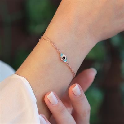 Mine İşli Göz Figürlü Rose Gold Kaplama Gümüş Bileklik