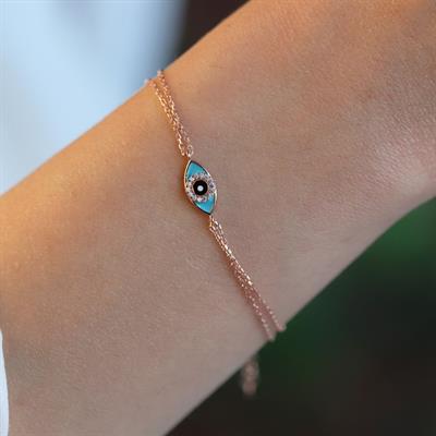 Mine İşli Göz Figürlü Rose Gold Kaplama Gümüş Bileklik