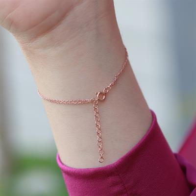 Mine İşli Göz Model Çift Zincirli Rose Gold Kaplama Gümüş Bileklik
